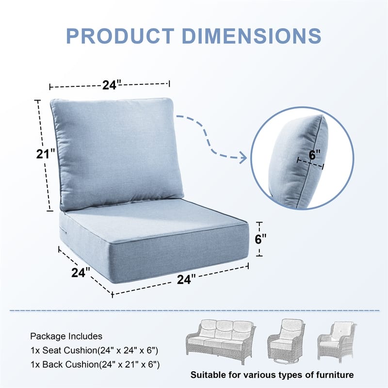 Pocassy 24x24x6 Inch Thick Cushions Pillows Indoor Outdoor Deep Seat Water & Fade Resistant - 4 Set