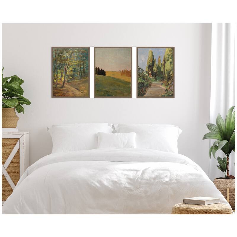 Kate and Laurel Forest Interior, Evening 1910, and Parklandschaft 3 Piece Framed Canvas Wall Art Set by Nostalgia Prints