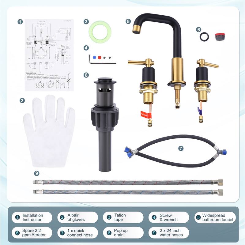 WOWOW 8 in. Widespread Double Handle Bathroom Faucet