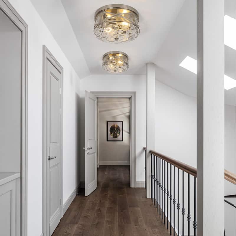 2-Light Flush Mount Glass Ceiling Light with Metal Frame