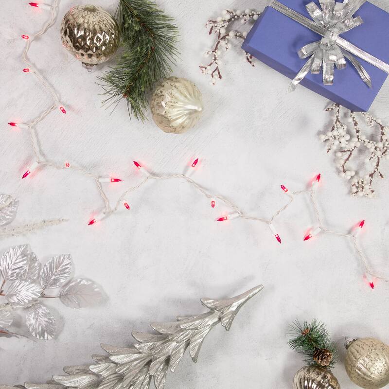 35-Count Pink Mini Christmas Light Set 7ft White Wire - 7'