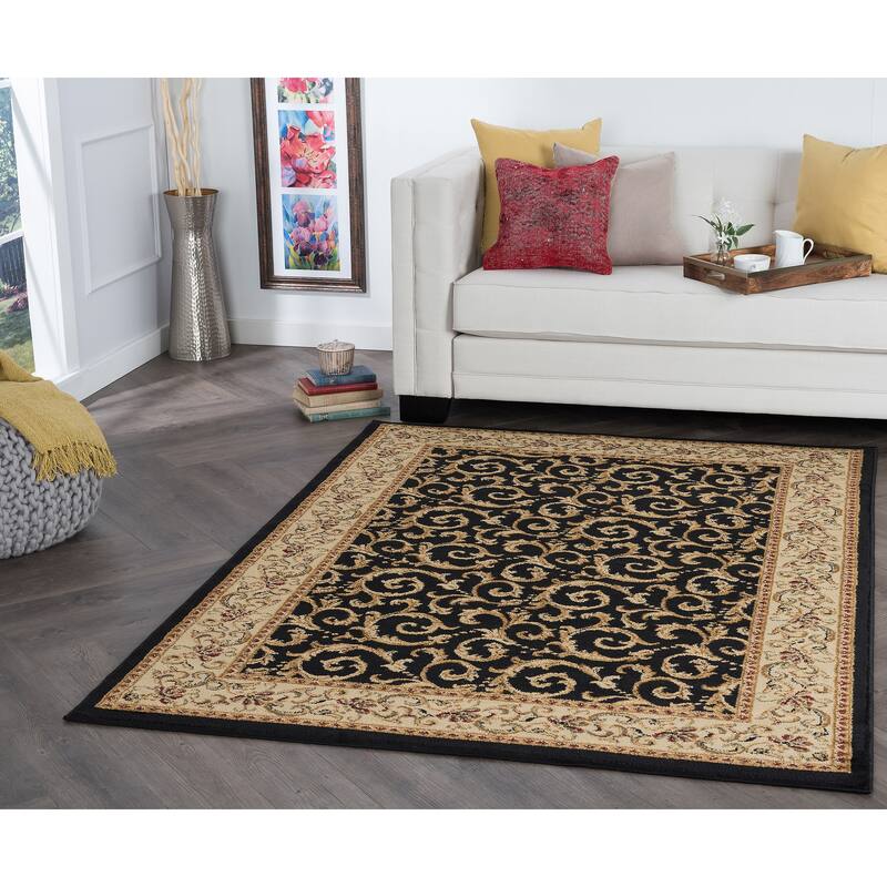 Rhythm Transitional Oriental Indoor Area Rug - 5' x 7' - Black