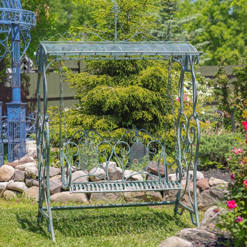 Iron Swing Bench in Verdi Green - 61.02" x 42.9" x 92.13" H - 61.02" x 42.9" x 92.13" H - Verdi Green