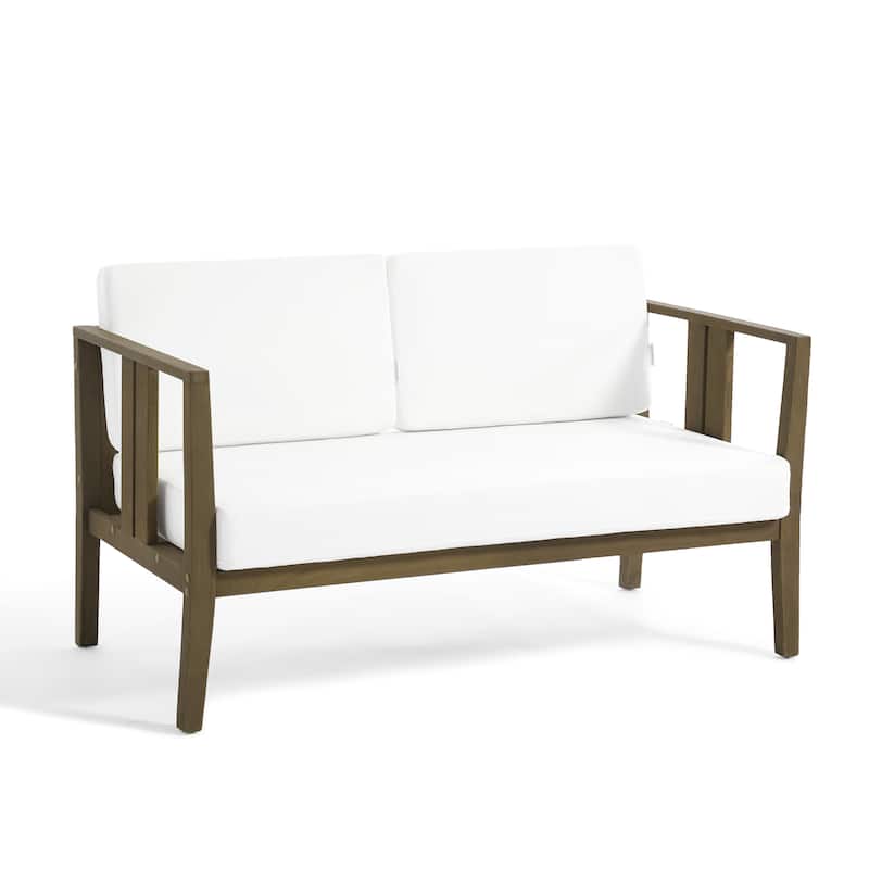 Casual 53"W Outdoor Patio Loveseat Set In Solid Teak Wood with Cushion