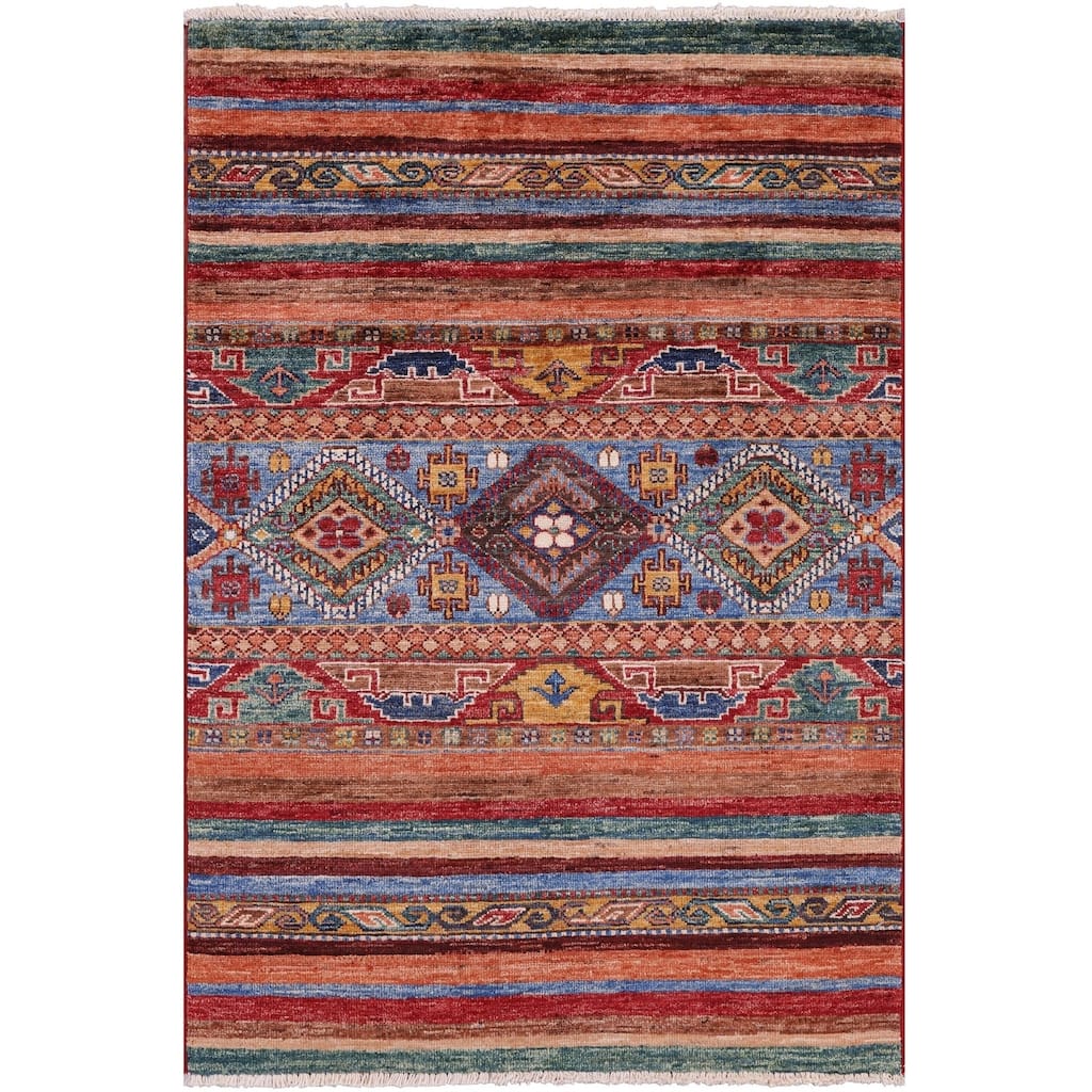 Golden Nile Khorjin Persian Gabbeh Hand Knotted Wool Rug - 2' 9" X 4' 0"