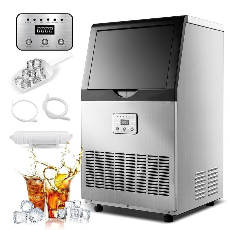 Commercial Ice Maker 100lbs/24H Ice Maker Machine Auto Self-Cleaning Digital Display Freestanding Ice Machine