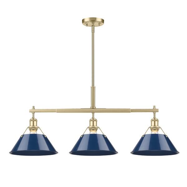 slide 2 of 2, Yep by Golden Lighting Orwell 3-light Island Light in Brushed Champagne Brass and Navy Blue shade - Gold