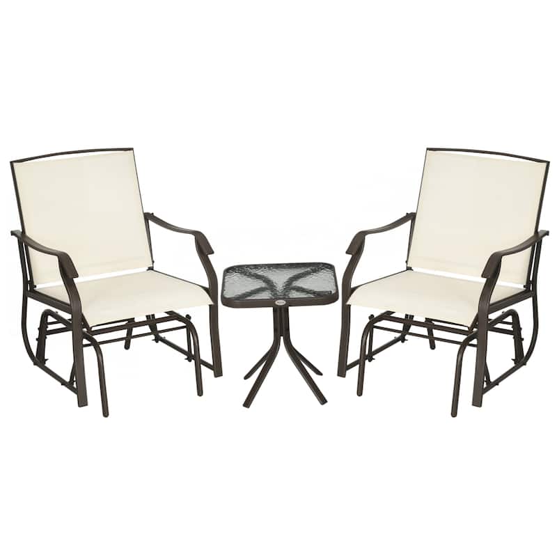 Outsunny 3 Piece Outdoor Glider Chair with Coffee Table