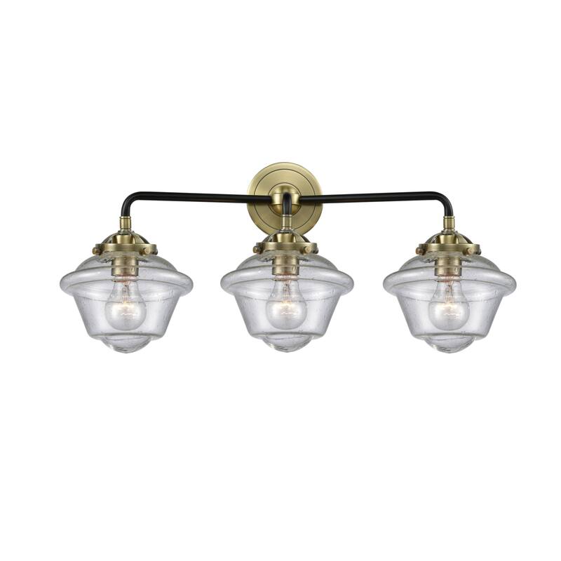 Innovations Lighting Small Oxford 3 Light 26" Wide Bathroom Vanity - Black Antique Brass / Seedy