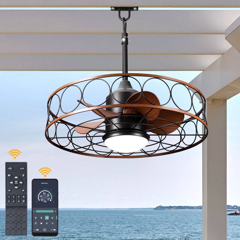 Bella Depot 23" Outdoor Ceiling Fan with LED Light and Remote 6-speed Indoor Ceiling Fan for Bathrroom Corridor Patio - 23.6"