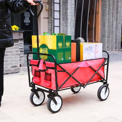 Folding Wagon Cart Collapsible Utility Camping Grocery Canvas Portable - 40.5"L X 21.26"D X 46.46"H