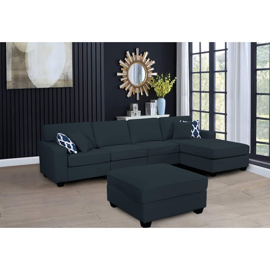 130'' Reversible Modular Sectional Sofa Couche With Ottoman