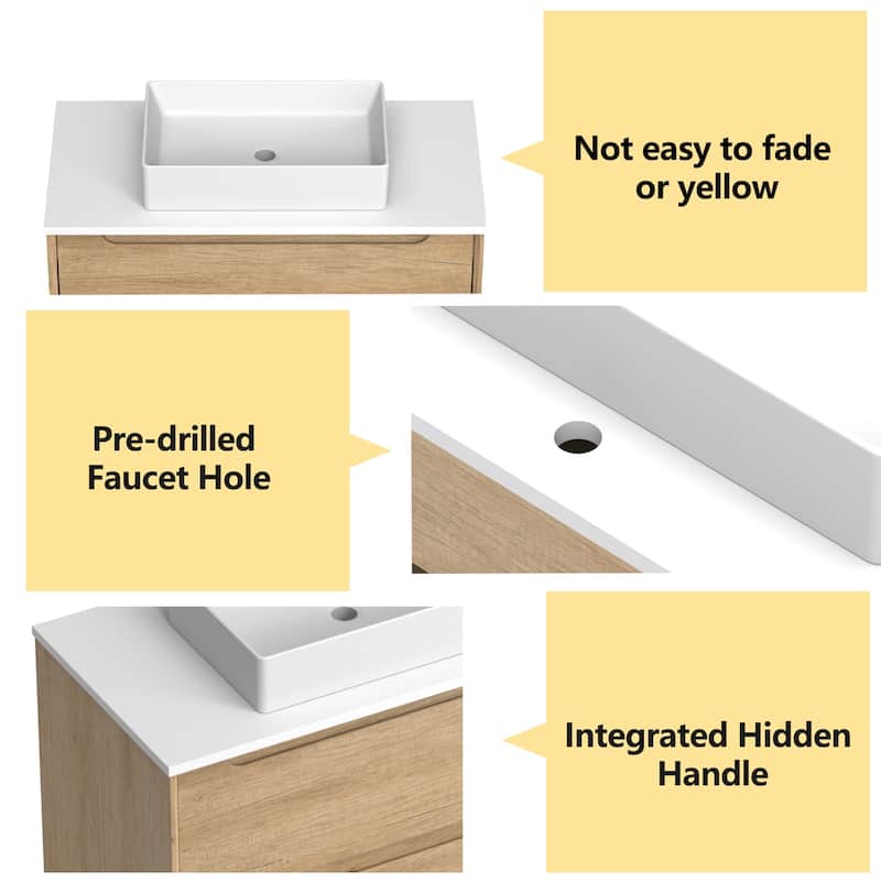 36" Solid Wood Bathroom Vanity with White Quartz Countertop Ceramic Square Sink