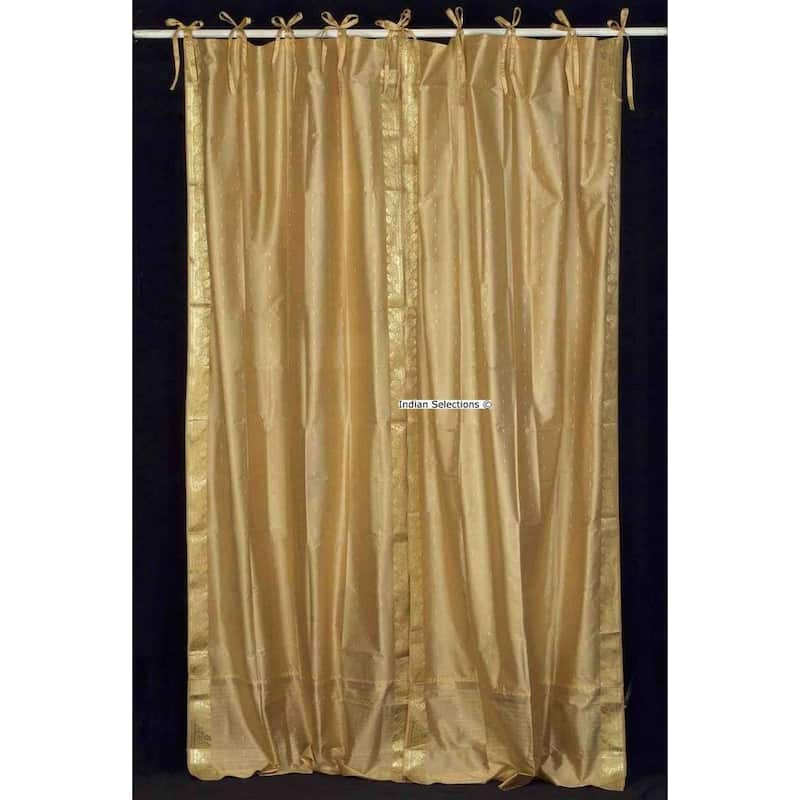 Golden Tie Top Sheer Sari Curtain / Drape / Panel - Pair - 43" W X 108" L (Unlined) - 108 Inches