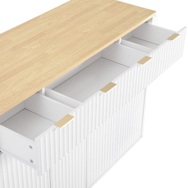 Fluted 55.5" Kitchen Island with Drop Leaf, Rolling Island Table with Drawers, Power Outlet for Functional Kitchen Organization