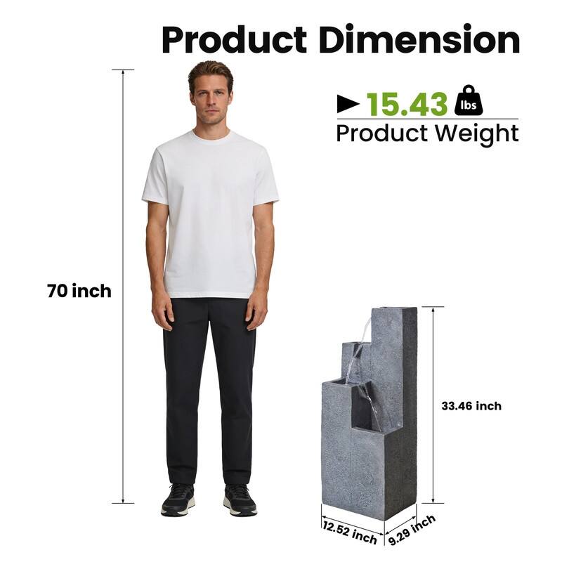 Vbal Modern Minimalist 4-Tier Outdoor Flowing Geometric Floor Fountain with 3 Warm LED Lights