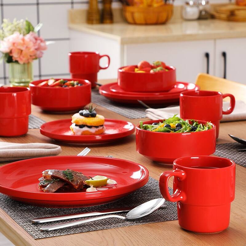 LOVECASA 16-Piece Round Dinnerware Set Stackable, Service for 4