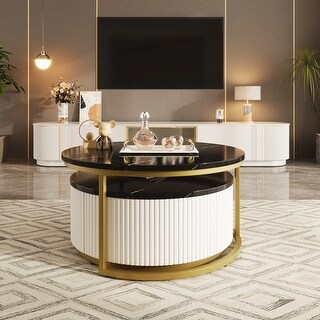 Modern Round Nesting Coffee Table Fluted with Drawer - Bed Bath ...