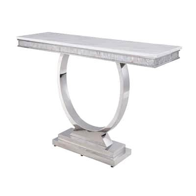 Hopewell White Faux Marble and Mirrored Silver Sofa Table