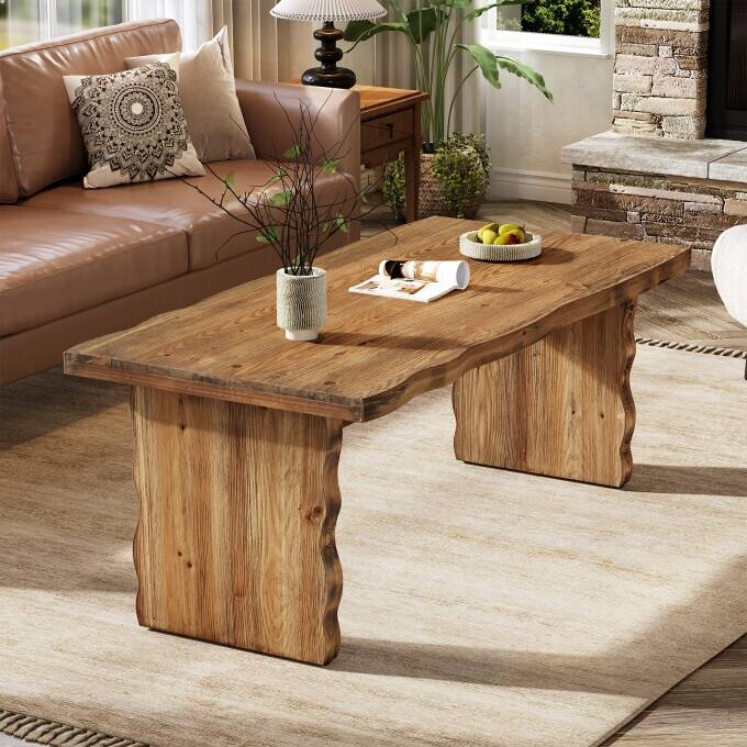 47.24" Solid Wood Coffee Table, Rustic Center Table for Living Room