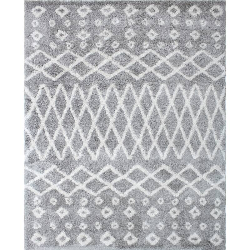 Noori Rug Lux Roy Moroccan 2-Inch Shag Rug - 2'2" x 6'0" - Silver/Ivory