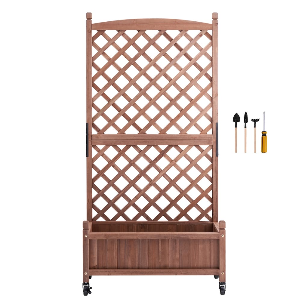 Raised Garden Bed with Trellis for Vine Climbing Plants Flowers in Garden, Patio, Balcony
