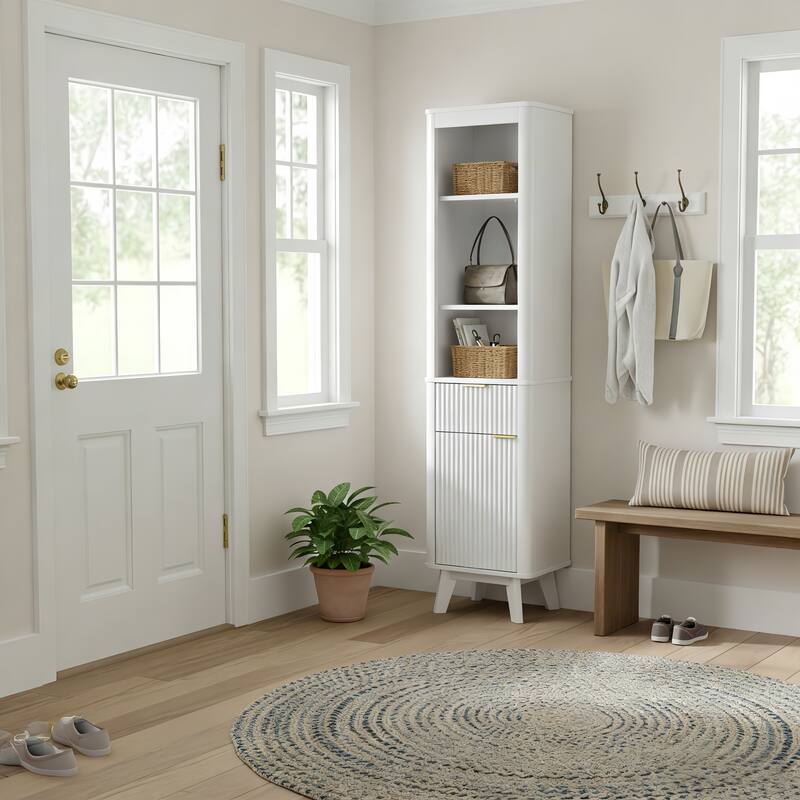 68" H Tall Bathroom Storage Cabinet with Adjustable Shelves and One Drawer & Door, Storage Cabinet for Bathroom, Living Room