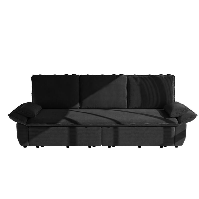 94.5" Corduroy Sofa Bed, 3-in-1 Convertible Sleeper Sofa Couch, Pull Out Sofa Bed, Space-Saving Upholstered Sofa