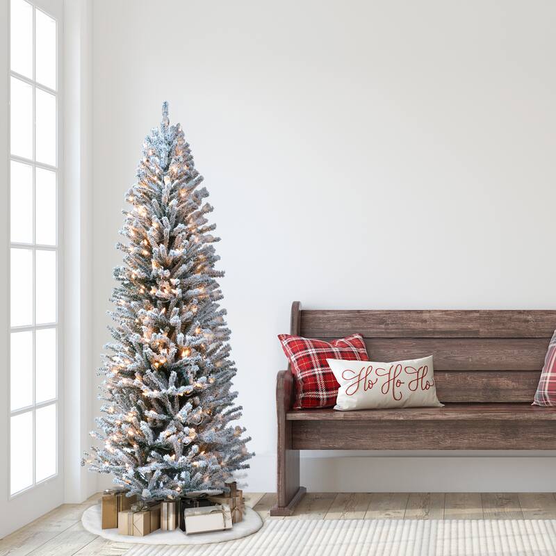 Puleo International Pre-Lit 6' Flocked Fir Artificial Christmas Tree