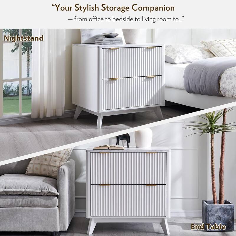 Modern Fluted 2 Drawer Lateral File Cabinet, Office Storage Cabinet