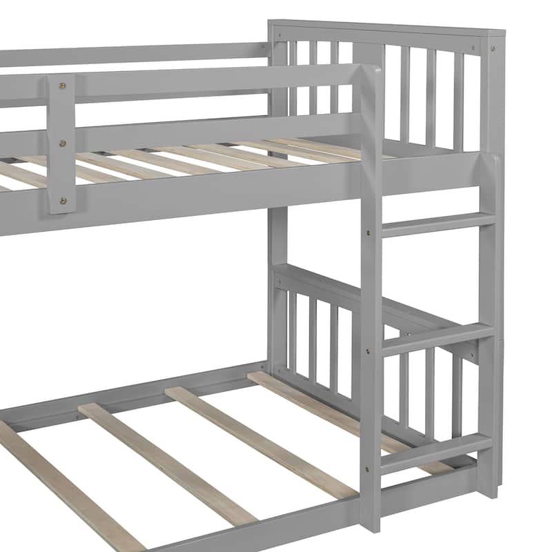 Twin Over Twin Bunk Bed with Ladder and Guardrails