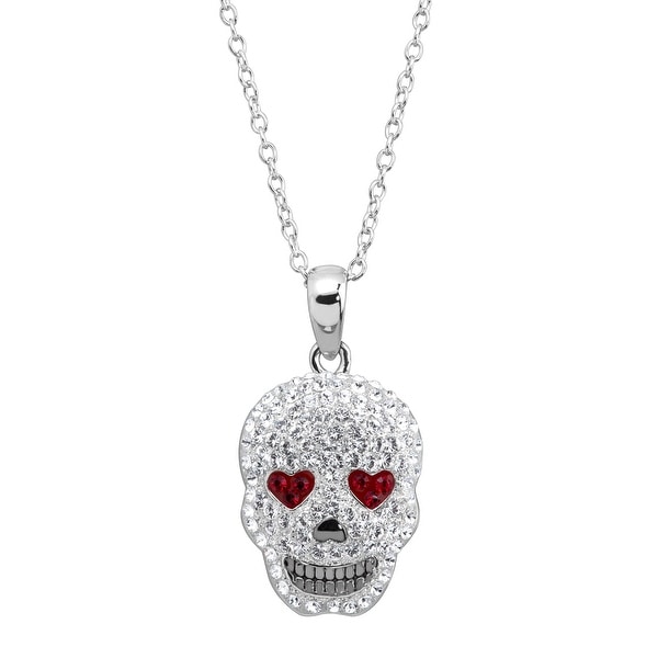 Crystaluxe Heart Eyes Skull Pendant with Swarovski Crystals in Rhodium-Plated Sterling Silver - White