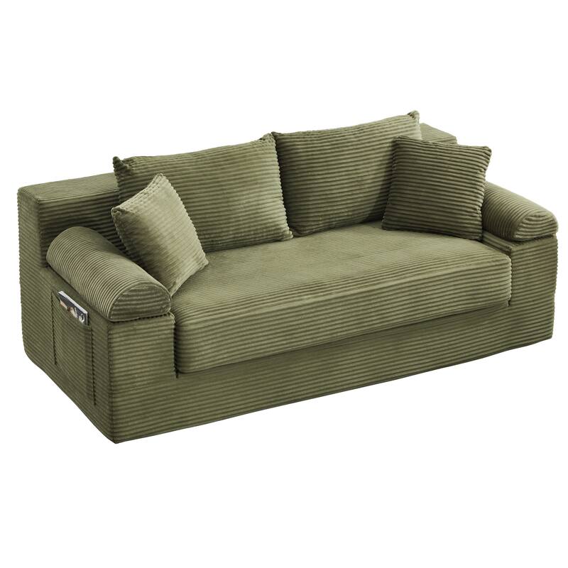 78" W Convertible Sleeper Sofa Bed Corduroy Loveseat with Pillows