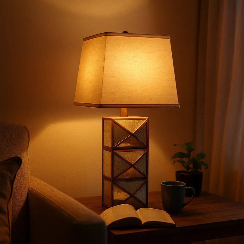 Metal Table Lamp Set of 2 with X Shape Design and Mirror Front,Multicolor