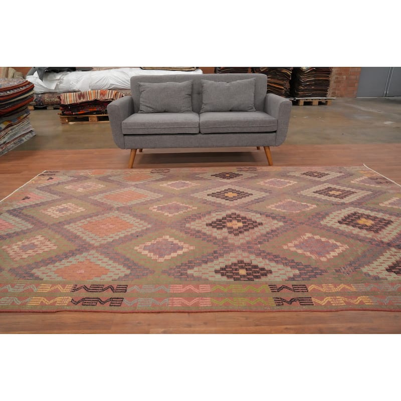 Hand Woven Oriental 100% Wool Carpet Southwestern Tribal Multi-Colored Kilim Area Rug - 10' 3'' X 6' 4''