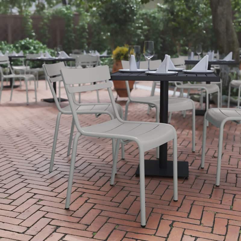 Modern Commercial Grade 2 Slat Indoor/Outdoor Steel Dining Chair - Silver