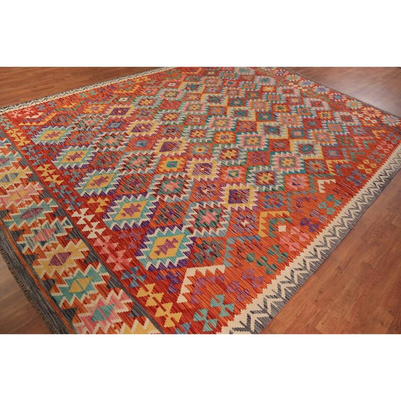 Kilim Oriental Area Rug Flatweave Tribal Living Room Wool Carpet - 8'2"x 11'6"
