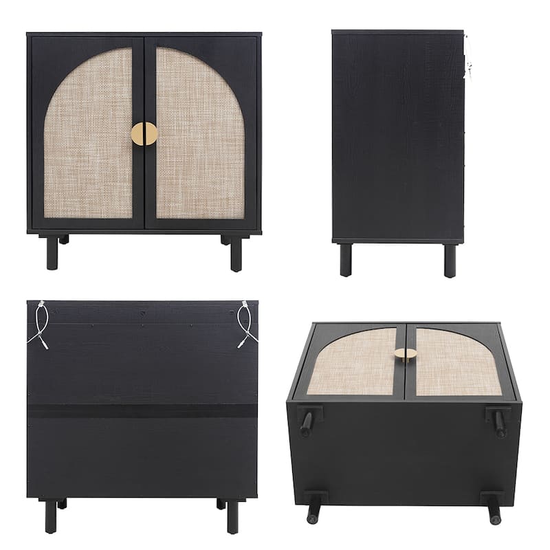 Rattan Storage Accent Cabinet with Doors, Sideboard Buffet Cabinet - 29.53"Lx15.75"Wx31.5"H