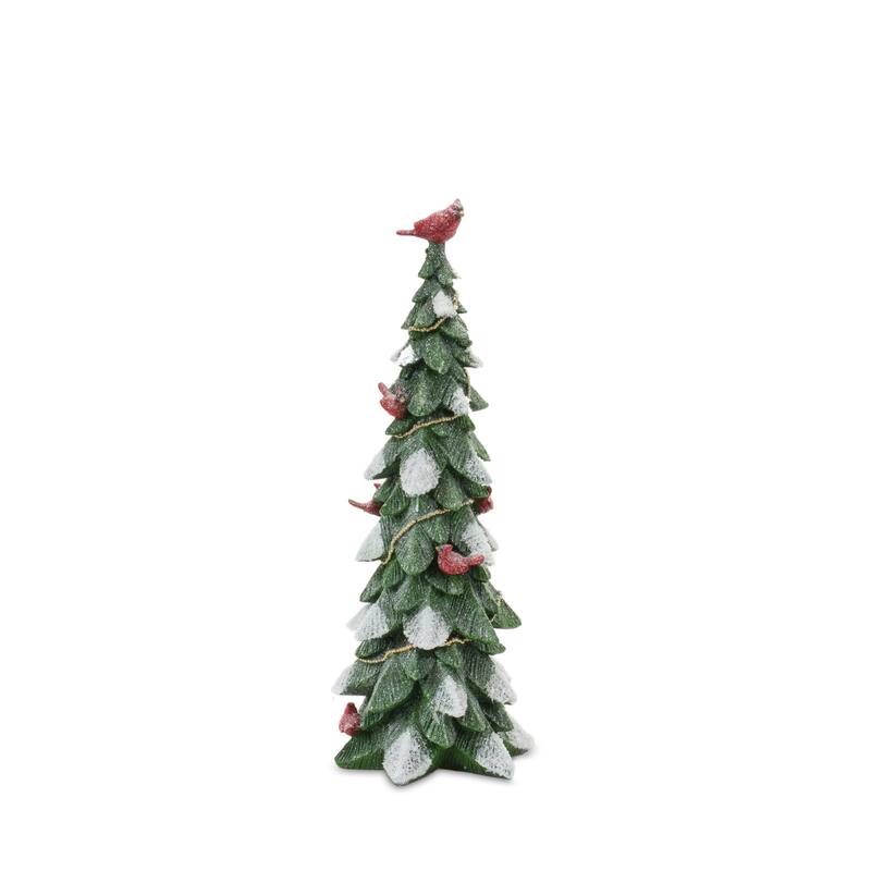Frosted Cardinal Pine Tree (Set of 3)