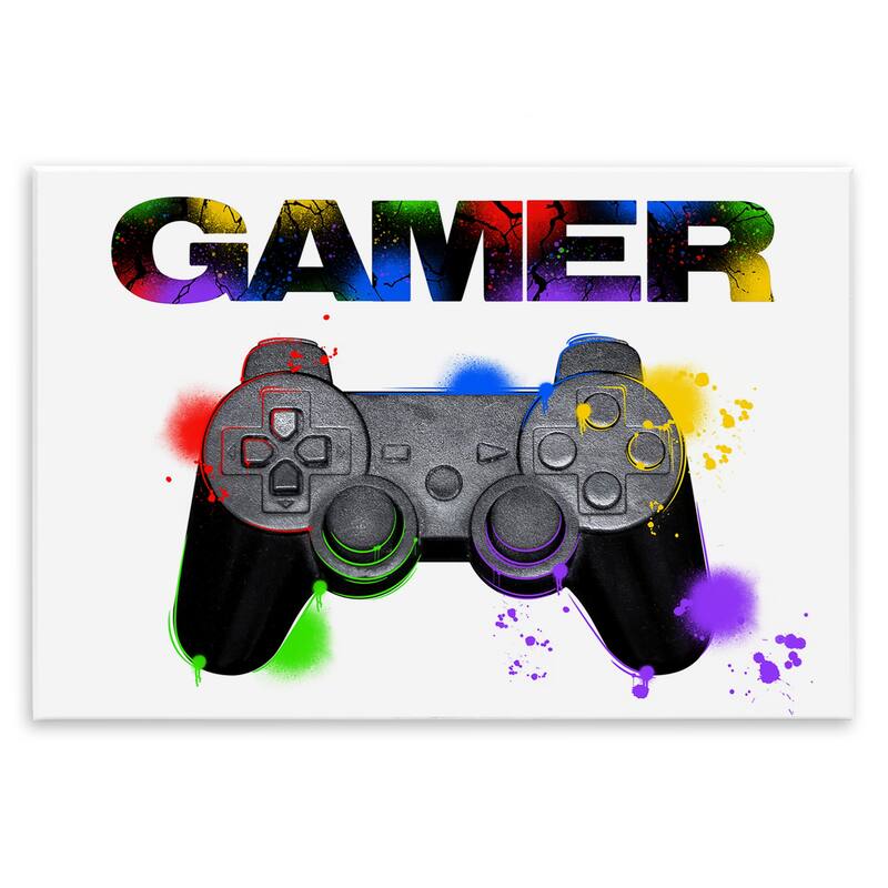 Stupell Gamer with Rainbow Splashes Wall Plaque Art Design By Marcus Prime - 19 x 13