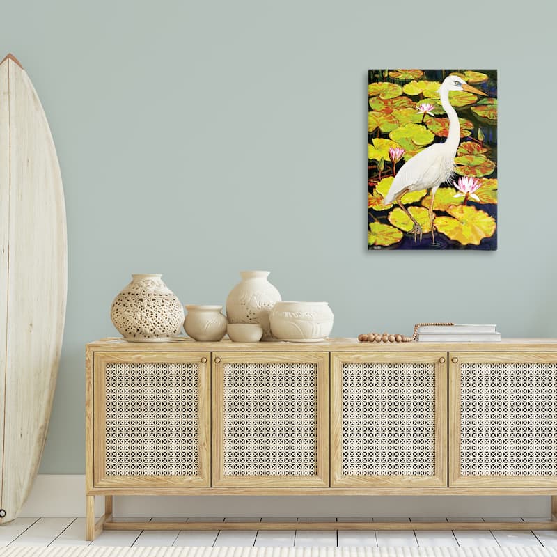 Stupell Stepping Bird on Lily Pads Canvas Wall Art Design By Rosiland Solomon