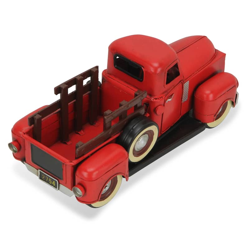 HomeRoots 6" Red and Black Metal Hand Painted 1950's Red Truck Model Car - 5.5' X '5.75' X '12.75