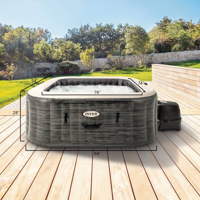 Intex 28449EP PureSpa Plus Greystone Inflatable Square Hot Tub Spa, 83 x 28"