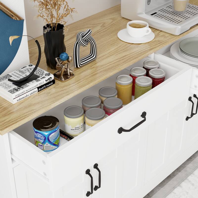47.95" Farmhouse Buffet Sideboard Cabinet with 2 Drawers and 4 Doors, White Storage Cabinet for Dining Room or Living Room