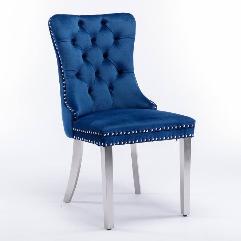 Set of 2 Contemporary High-End Tufted Upholstered Dining Chair with Nailhead & Stainless Steel Legs