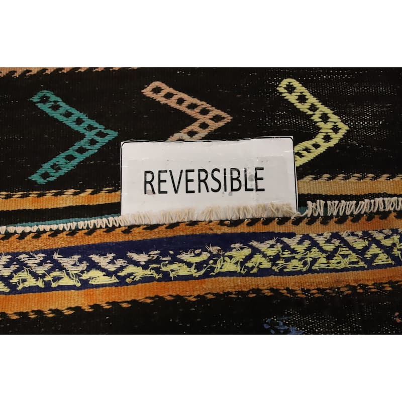 Hand Woven Oriental 100% Wool Carpet Southwestern Tribal Black Kilim Runner Rug - 9' 6'' X 3' 4''