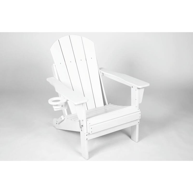 Folding Adirondack Chair with Cup Holder - Weather-Resistant & Durable - White
