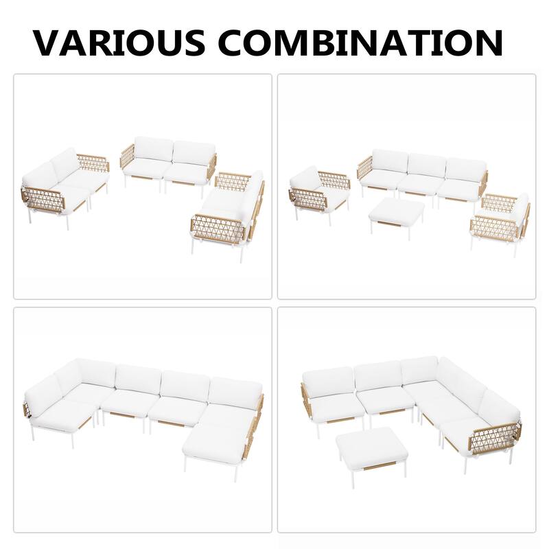 Outdoor Patio Aluminum PE Rattan Sectional Sofa Conversation Seating Set Free Combination with Cushions