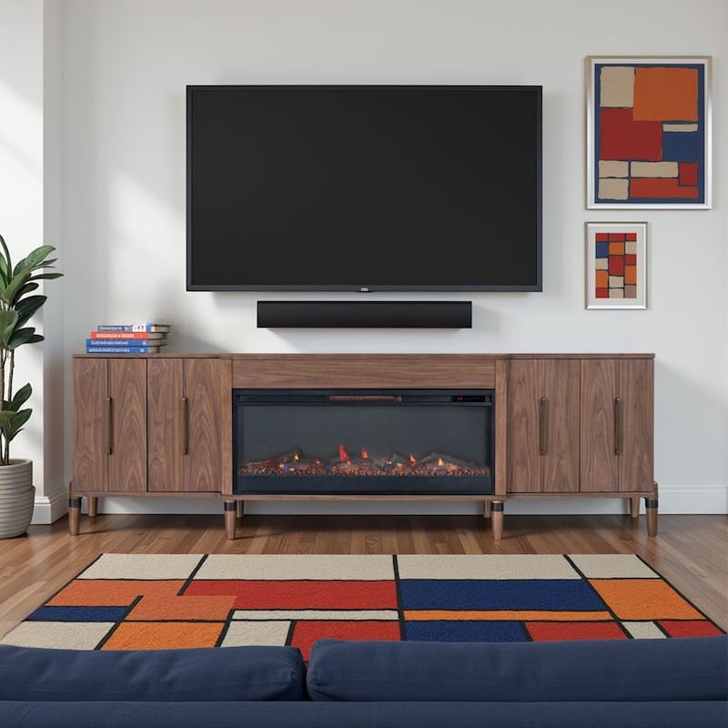 Bridgevine Home Tranquility 94 inch Fireplace TV Stand, for TVs up to 100 inches, Minimal Assembly, Walnut Finish - Walnut