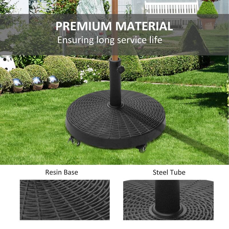 Outsunny 50 lbs. Umbrella Base, 20.5", Round Heavy Duty Umbrella Stand with Wheels for 1.5" or 2" Umbrella Poles